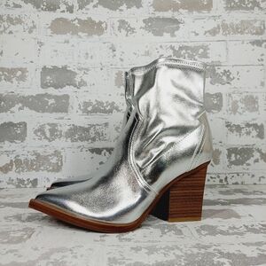 NEW MIA Rachell Silver Brown Block Heel Pointy Toe Ankle Boots O50
